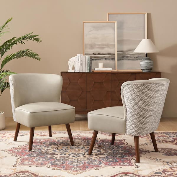 JAYDEN CREATION Timon Mid-Century Modern Wingback Variety Fabric Pattern Side Chair with Solid Wood Legs Set of 2-Beige