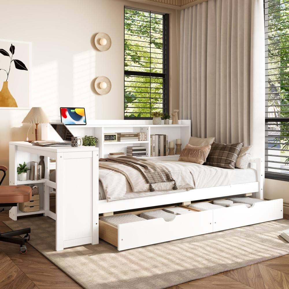 White Twin Size Daybed with Drawers, Desk, Charging Port, Shelves price history on PriceWatchPro