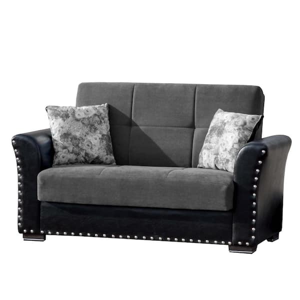 Ottomanson Champion Collection Convertible 61 in. Grey Chenille 2-Seater Loveseat with Storage