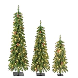 3 ft. 4 ft. and 5 ft. Set of 3 Pre-Lit Artificial Christmas Trees