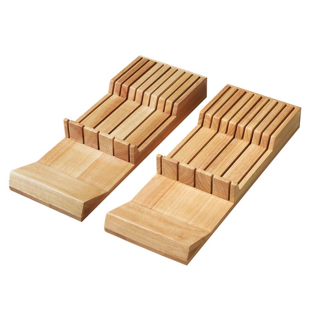 Cook N Home 18-Slot (2-Pieces 9-Slot) Wood In-Drawer Kitchen Knife Cutlery Holder, holds up to 18-Knives (Not Included), Yellow