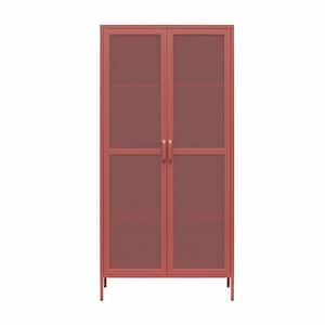 Channing 72 in. 2 Door Accent Cabinet with 4-Shelves and Mesh Metal Locker, Terracotta