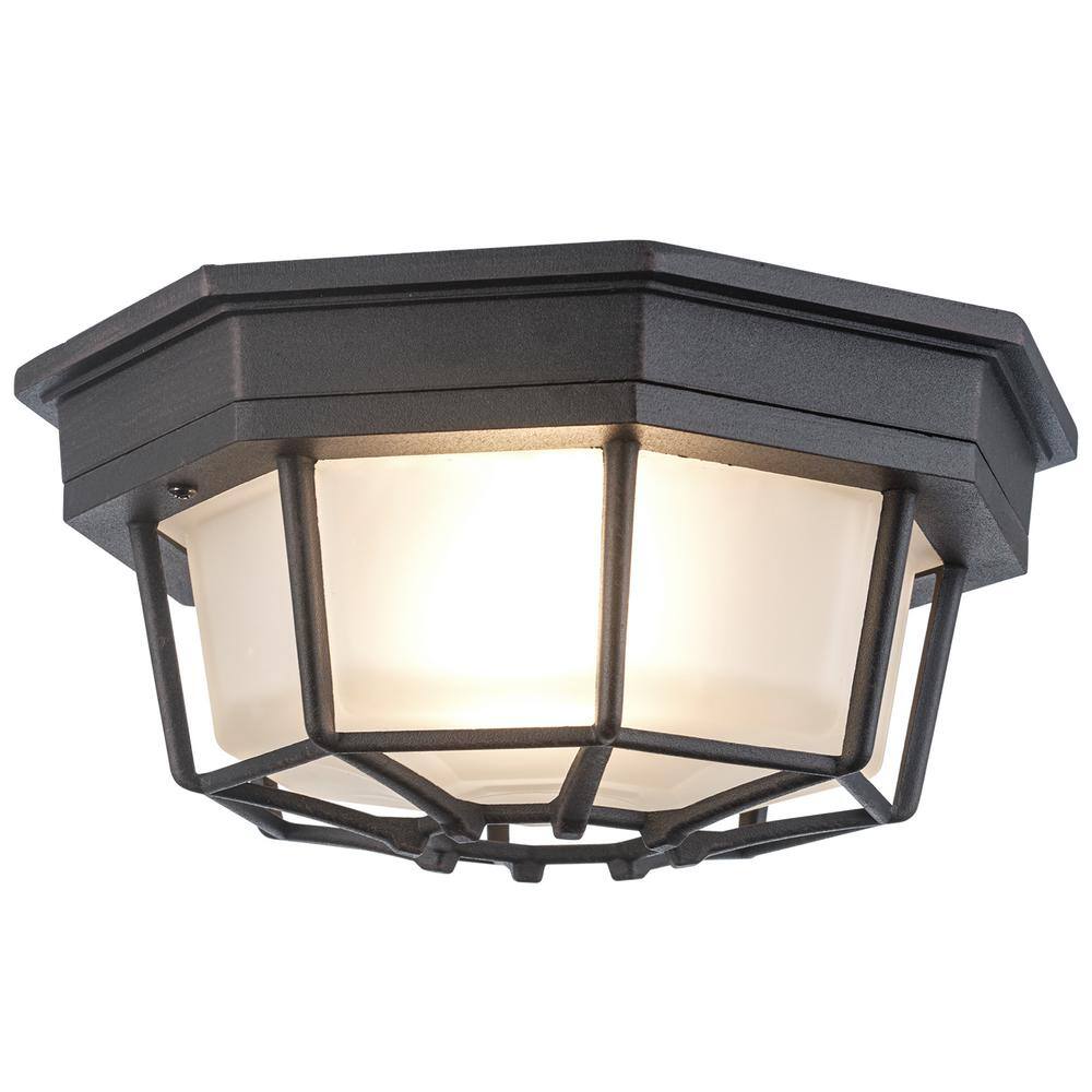 Rustic Black Frosted Glass 9" Square Indoor/Outdoor Flush-Mount Light