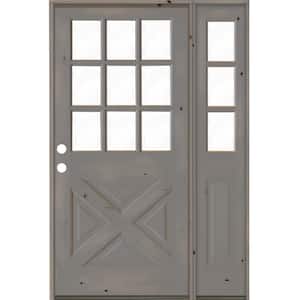 46 in. x 80 in. Knotty Alder 2 Panel Right-Hand/Inswing Clear Glass Grey Stain Wood Prehung Front Door w/Right Sidelite
