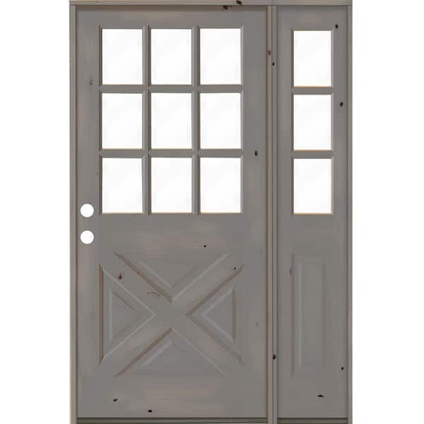 Krosswood Doors 46 in. x 80 in. Knotty Alder 2 Panel Right-Hand/Inswing Clear Glass Grey Stain Wood Prehung Front Door w/Right Sidelite