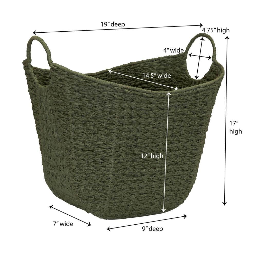 Olive Green Seagrass Oval Storage Basket with Wire Handles