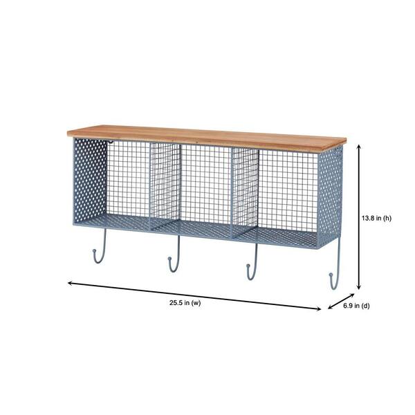 Stylewell 14 In H X 26 In W X 7 In D Wood And Steel Blue Metal Wall Mount Storage Shelf With 4 Hooks Pxxc The Home Depot