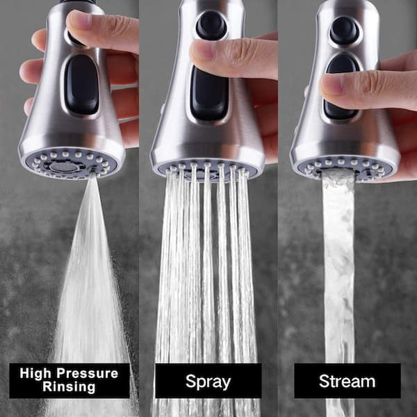 Brushed Nickel 3-Function Spray Nozzle with 15 Adapters for Sink Faucet Pull Down Spray Head Replacement