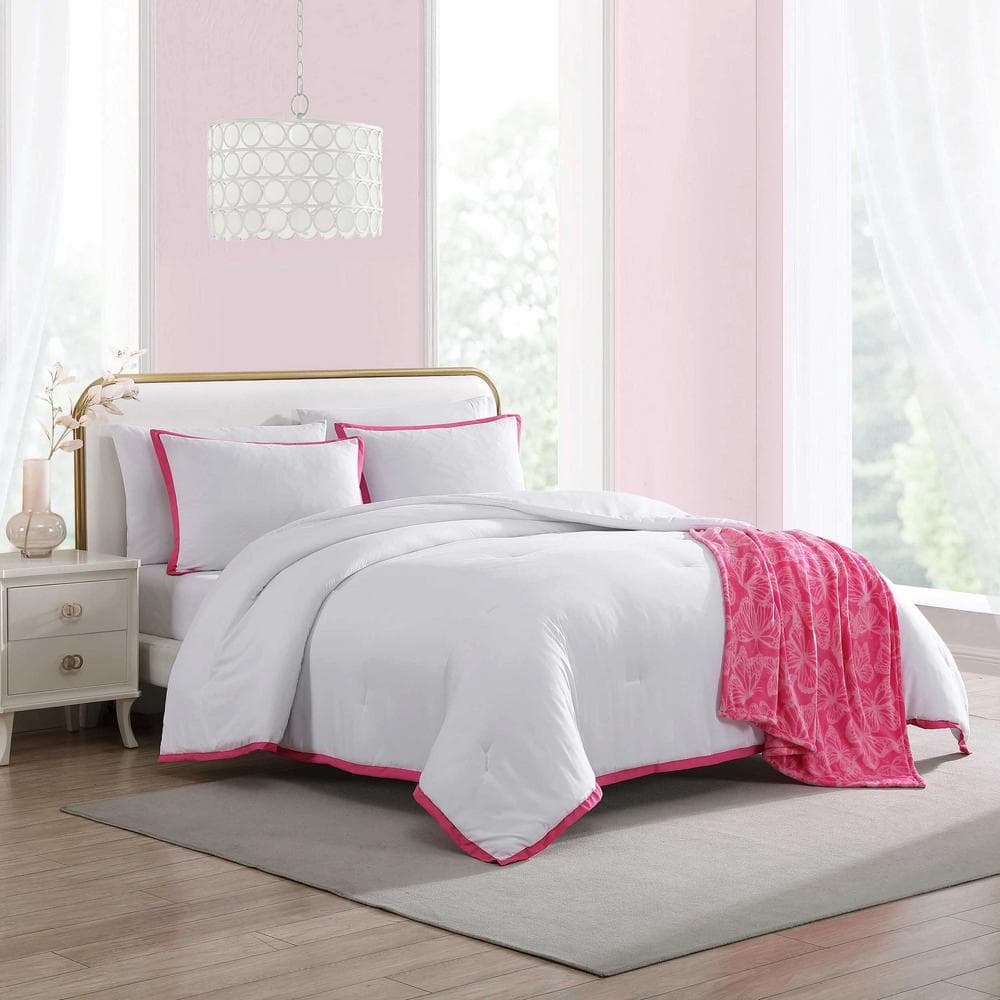 King Pink and White Reversible Microfiber Bedspread Set