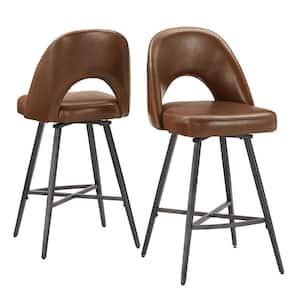 38.5 in. H Brown Metal Swivel Counter Height Stools (Set Of 2)