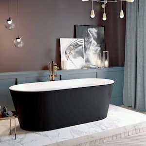 59 in. Acrylic Freestanding Bathtub Contemporary Soaking Tub with Brushed Nickel Overflow and Drain, Black