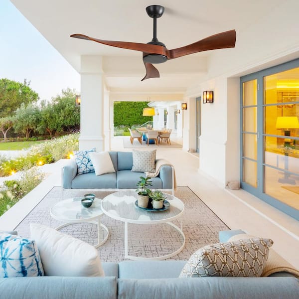 52 in. Indoor Black 3 Solid Wood Blades Downrod Standard Ceiling Fan with 6 Speeds and Remote Control Included