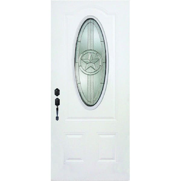 Steves & Sons 36 in. x 80 in. Element Series Lone Star 3/4 Oval Lite White Primed Steel Prehung Front Door