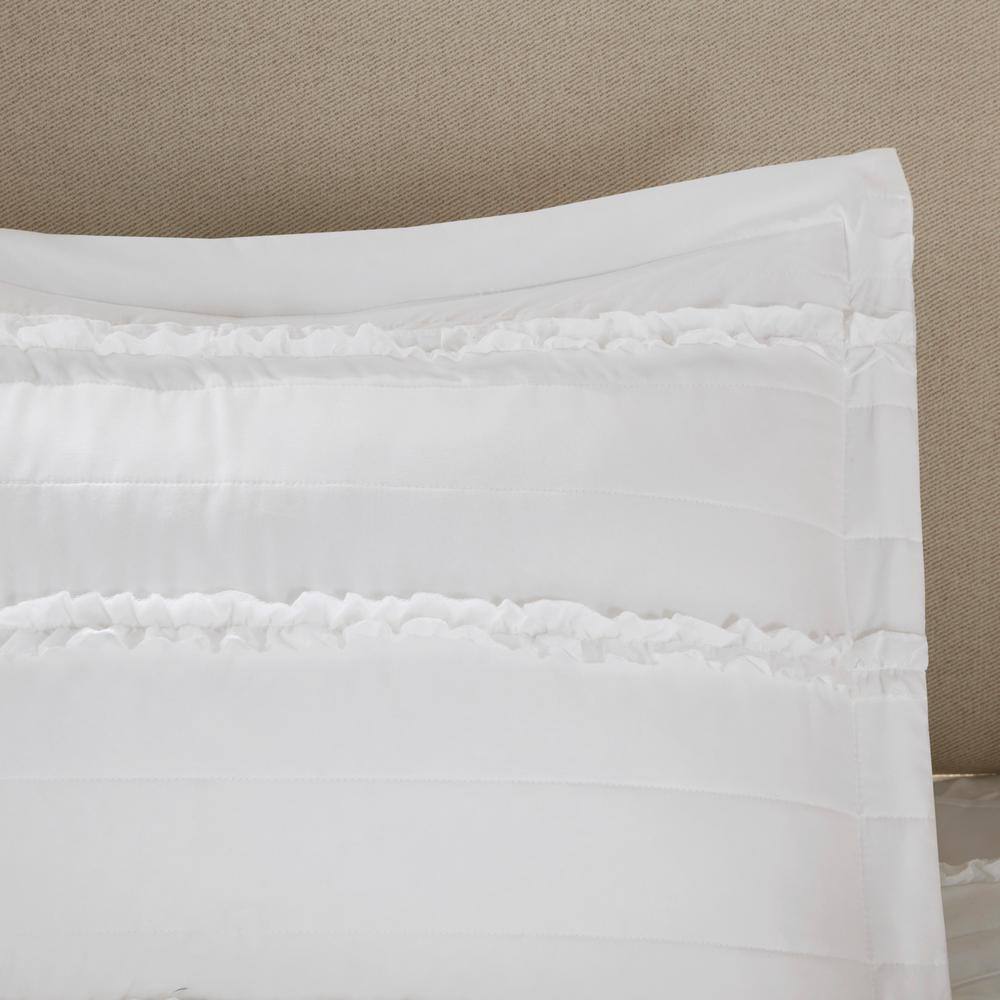 White Ruffled Microfiber King/Cal King 4-Piece Duvet Set