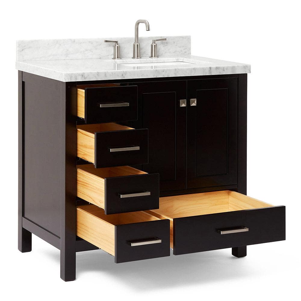 Cambridge 37" Espresso Wood Single Basin Vanity with Marble Top