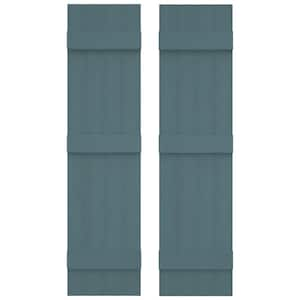 14 in. W x 55 in. H Vinyl Exterior Joined Board and Batten Shutters Pair in Wedgewood Blue