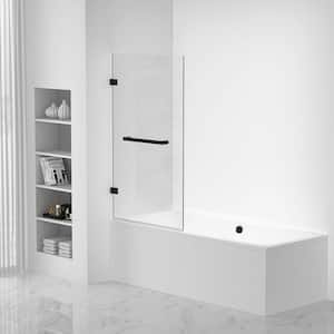 28 in. W x 58 in. H Fixed Tub Door Frameless in Black Finish with Tempered Clear Glass