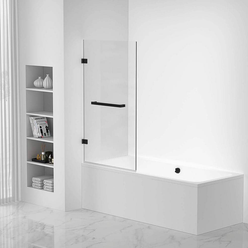 28'' W x 58'' H Black Frameless Glass Tub Door