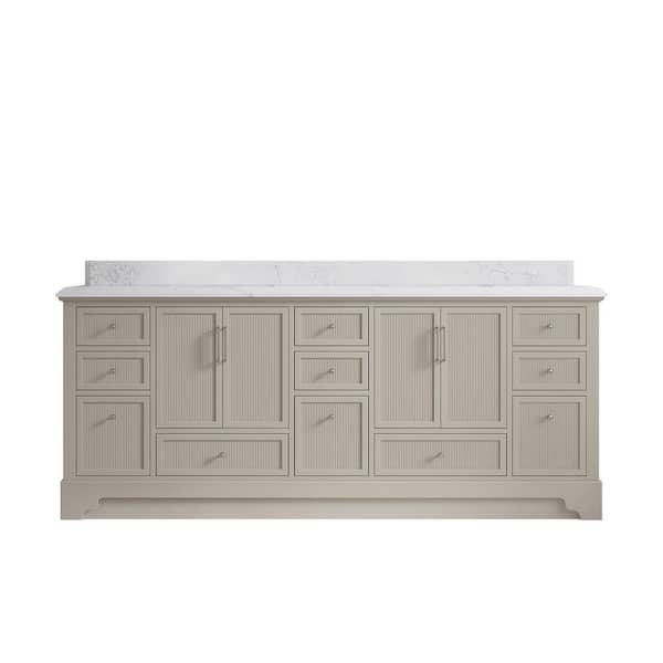 Willow Collections Alys 84 in. W x 22 in. D x 36 in. H Double Sink Bath Vanity in Fine Grain with 1.5 in. Empira White Quartz Top