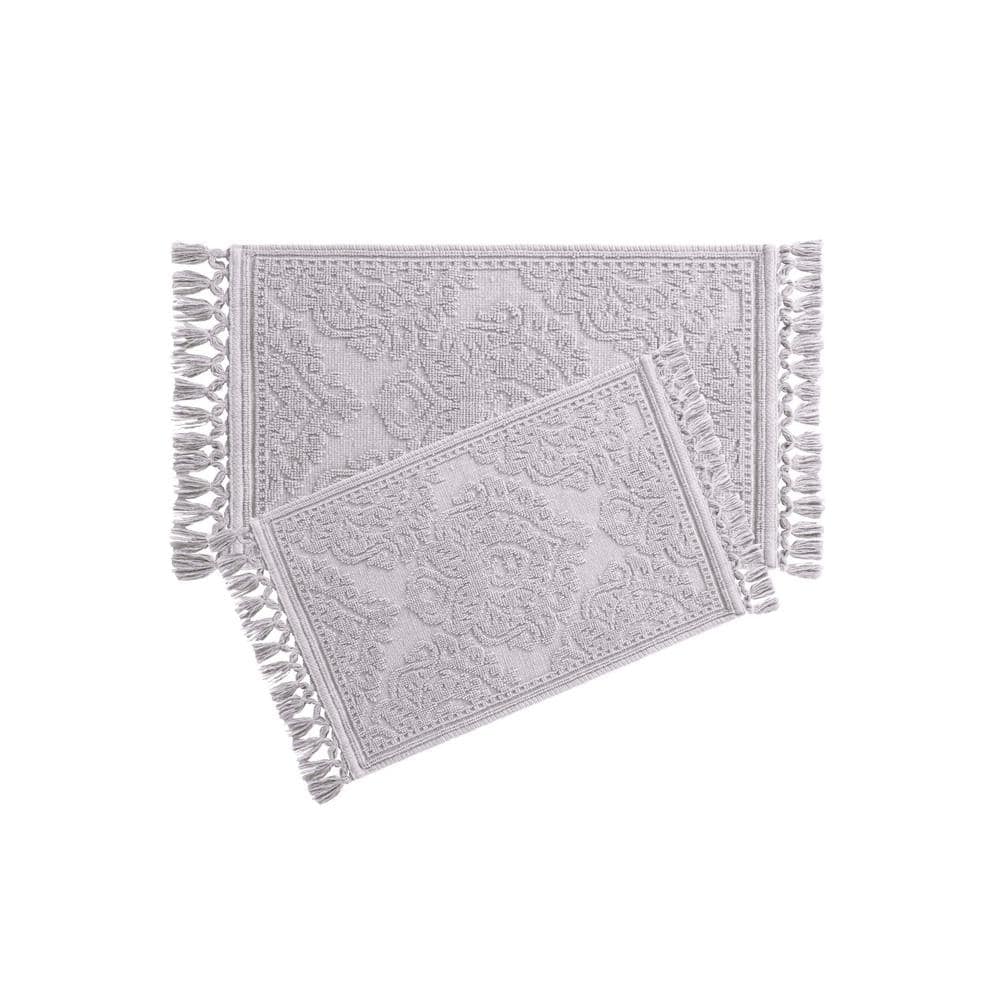 Jean Pierre Ricardo Cotton Fringe 2-Piece Bath Rug Set, Light Grey