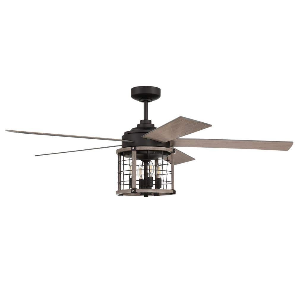 Nicolas 56 in. Indoor Flat Black/Light Wenge Ceiling Fan with Integrated LED Light and Remote/Wall Control Included -  CRAFTMADE, NIC56FBLW5