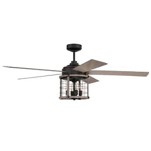 Nicolas 56 in. Indoor Flat Black/Light Wenge Ceiling Fan with Integrated LED Light and Remote/Wall Control Included