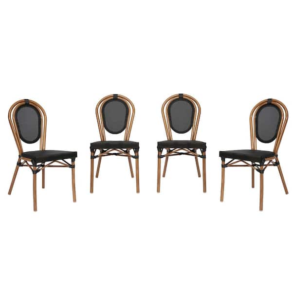 Brown Aluminum Outdoor Dining Chair in Black Set of 4