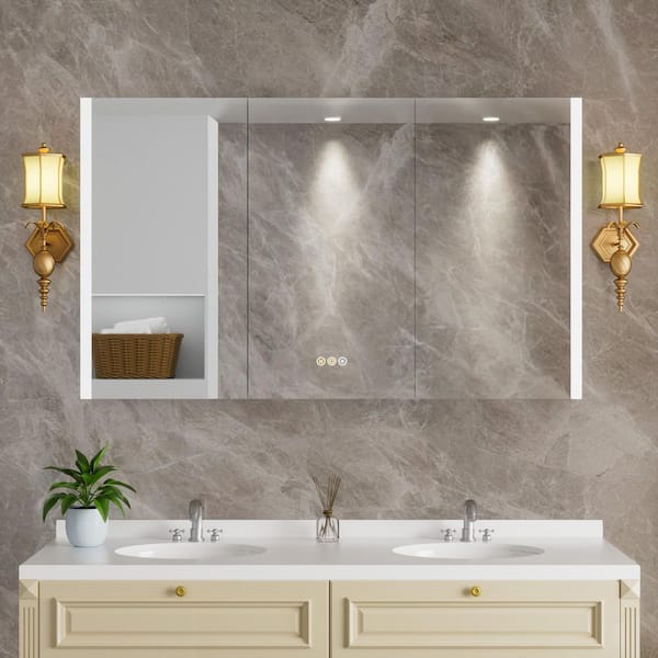 HBEZON Rina 60 in. W x 36 in. H Rectangular Aluminum Recessed Medicine Cabinet with Mirror, Dimmable, Fog Free for Bathroom