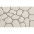 Super Plush White/Light Gray 17 in. x 24 in. Pebble Microfiber Bath Rug