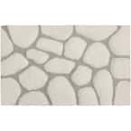 Super Plush White/Light Gray 20 in. x 32 in. Pebble Microfiber Bath Rug
