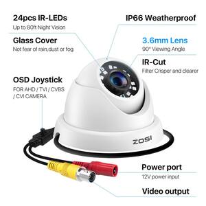 Wired 1080p Indoor/Outdoor Dome Security Camera 4-in-1 Compatible for TVI/CVI/AHD/CVBS DVR