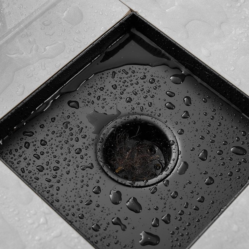 Matte Black Square Stainless Steel Shower Drain with Strainer