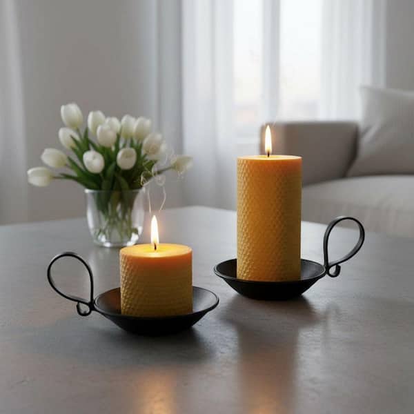 Matte Black Iron Pillar Candle Holders 2-Pack, with Handle and