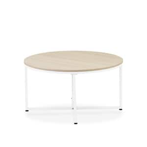 35 in. White Powder Coating Round Wood Laminate Top Coffee Table with White Frame