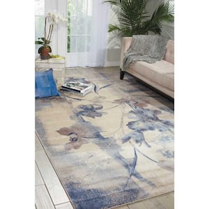 Somerset Ivory/Blue 10 ft. x 13 ft. Floral Contemporary Area Rug