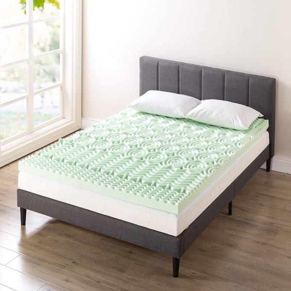 MELLOW 4 in. King 5-Zone Memory Foam Mattress Topper with Green