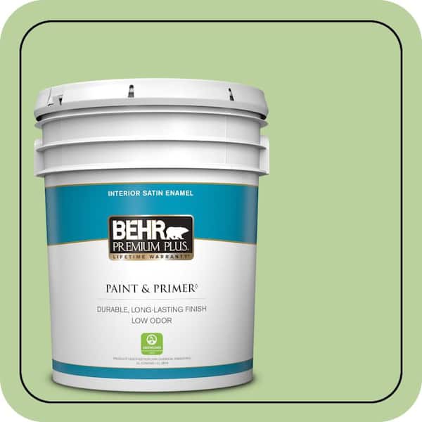 BEHR PREMIUM PLUS 5 gal. #P380-4 Four Leaf Clover Satin Enamel Low Odor Interior Paint & Primer
