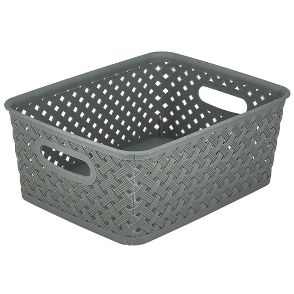 2-Qt. Small Resin Wicker Storage Tote Bin in Grey