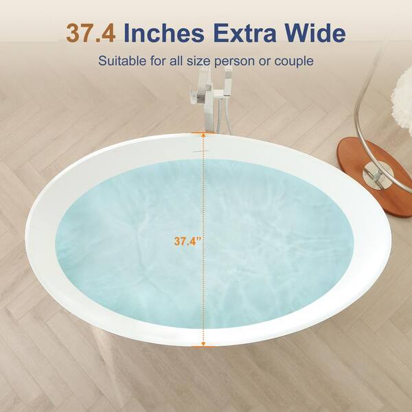 Risti 63 in. x 38 in. Stone Resin Freestanding Soaking Bathtub in White