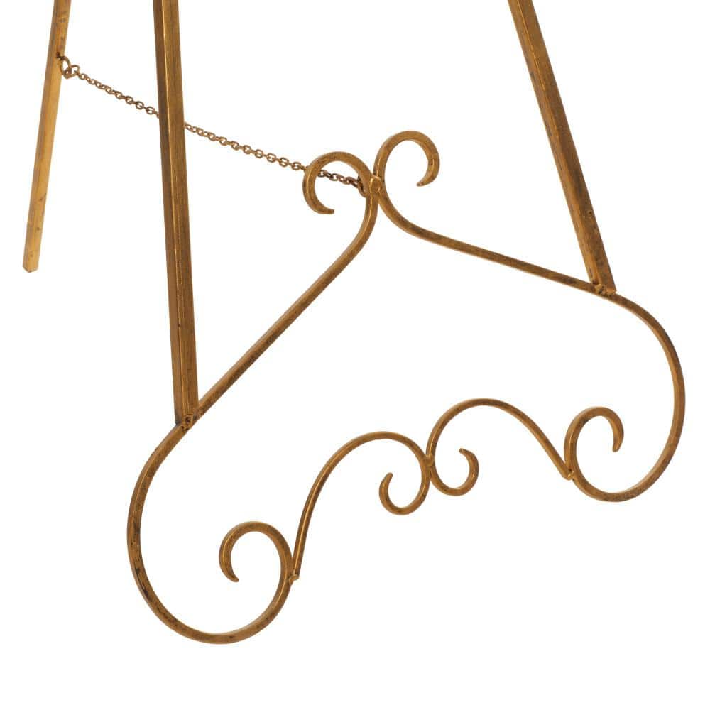 Gold Metal Scroll Adjustable Floor Easel with Chain Support