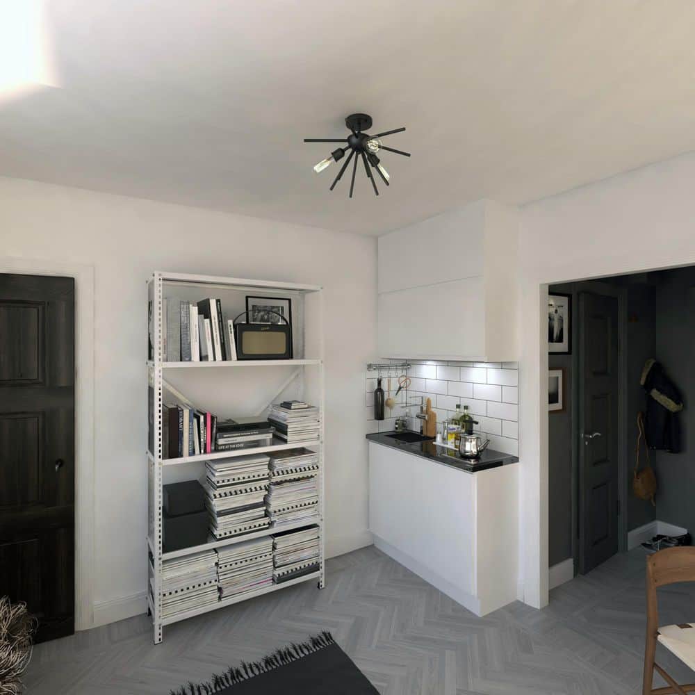 Matte Black Sputnik Semi-Flush Mount with Edison Filament Bulbs