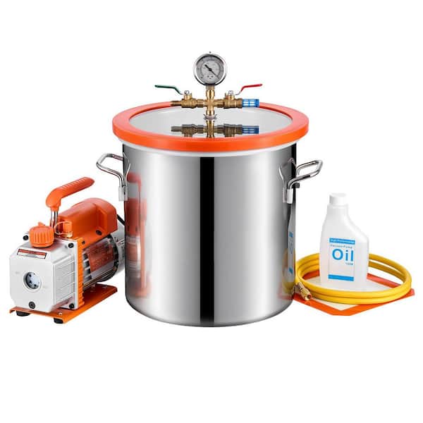 5 Gal. Vacuum Chamber with Pump, Stainless Steel Degassing Chamber Kit with Tempered Glass Lid, 5 ft. Hose, 3.5 CFM