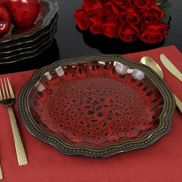 Elama Regency 6 Piece Stoneware Dinner Plate Set Service of 6 in Red