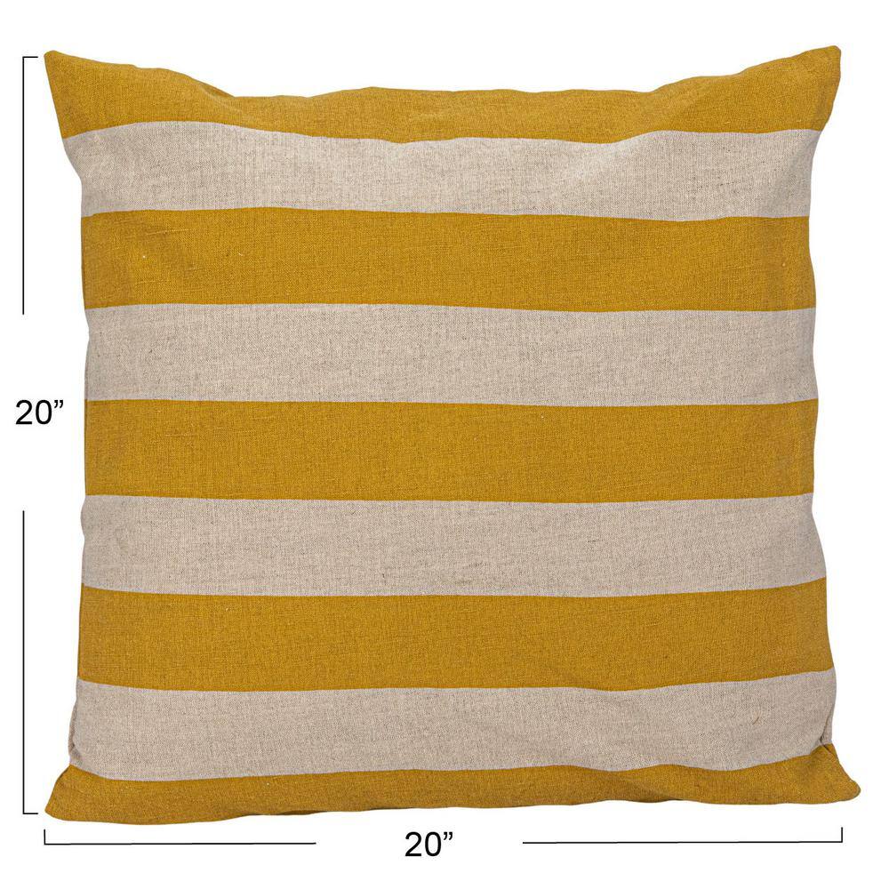 Yellow and Natural Cotton Linen Striped Square Pillow