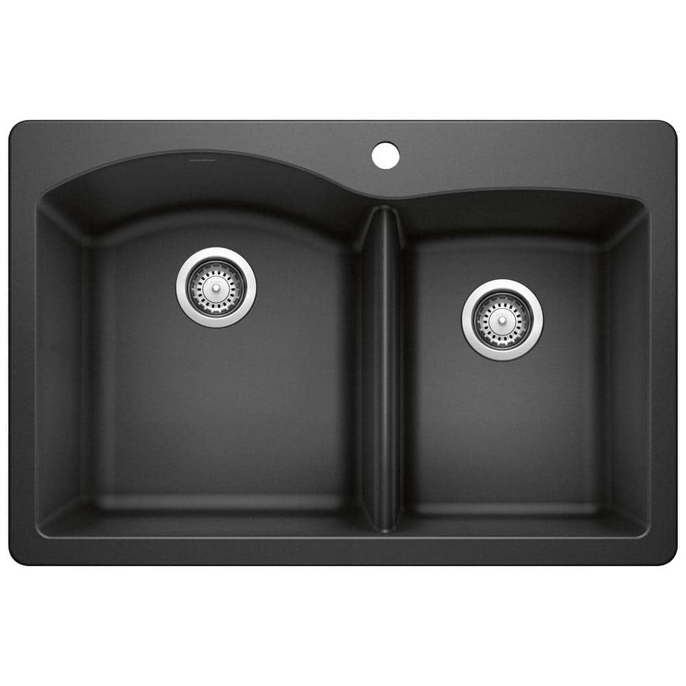DIAMOND 33 in. Drop-In/Undermount Double Bowl Anthracite Granite Composite 