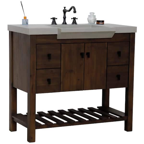 Bellaterra Home 39 in. W x 20.5 in. D x 36 in. H Single Vanity in Rustic Wood with Gray Concrete Top 6003R RW BL GY The Home Depot