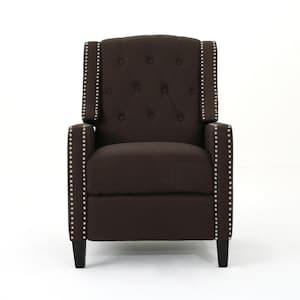 Izidro Tufted Coffee Fabric Recliner with Stud Accents