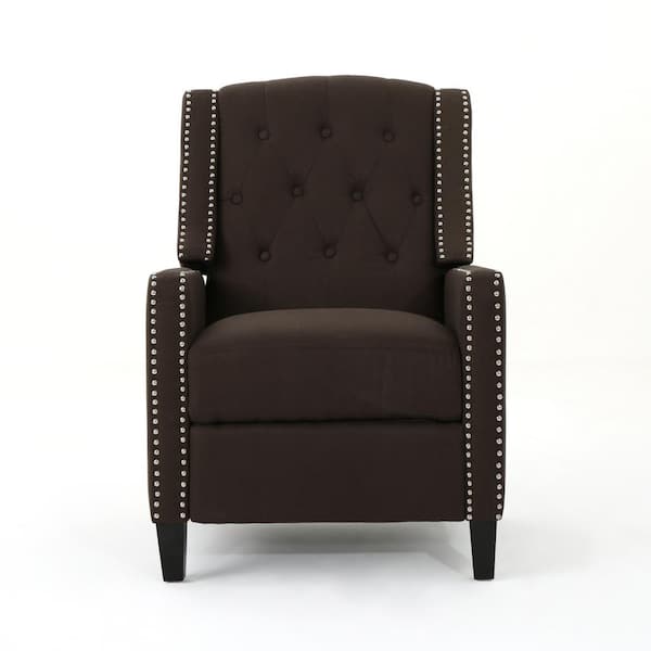 Noble House Izidro Tufted Coffee Fabric Recliner with Stud Accents