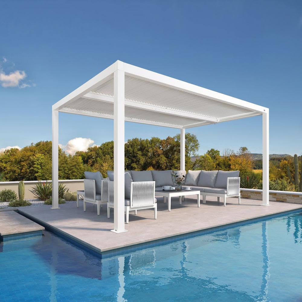 PURPLE LEAF 10 ft. x 14 ft. White Aluminum Frame Outdoor Patio Louvered ...