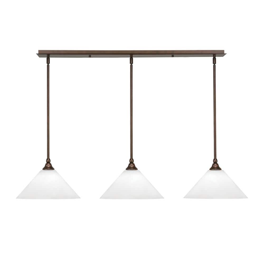 Livingston 100-Watt 3-Light Bronze Shaded Pendant Light with 12 in. White M